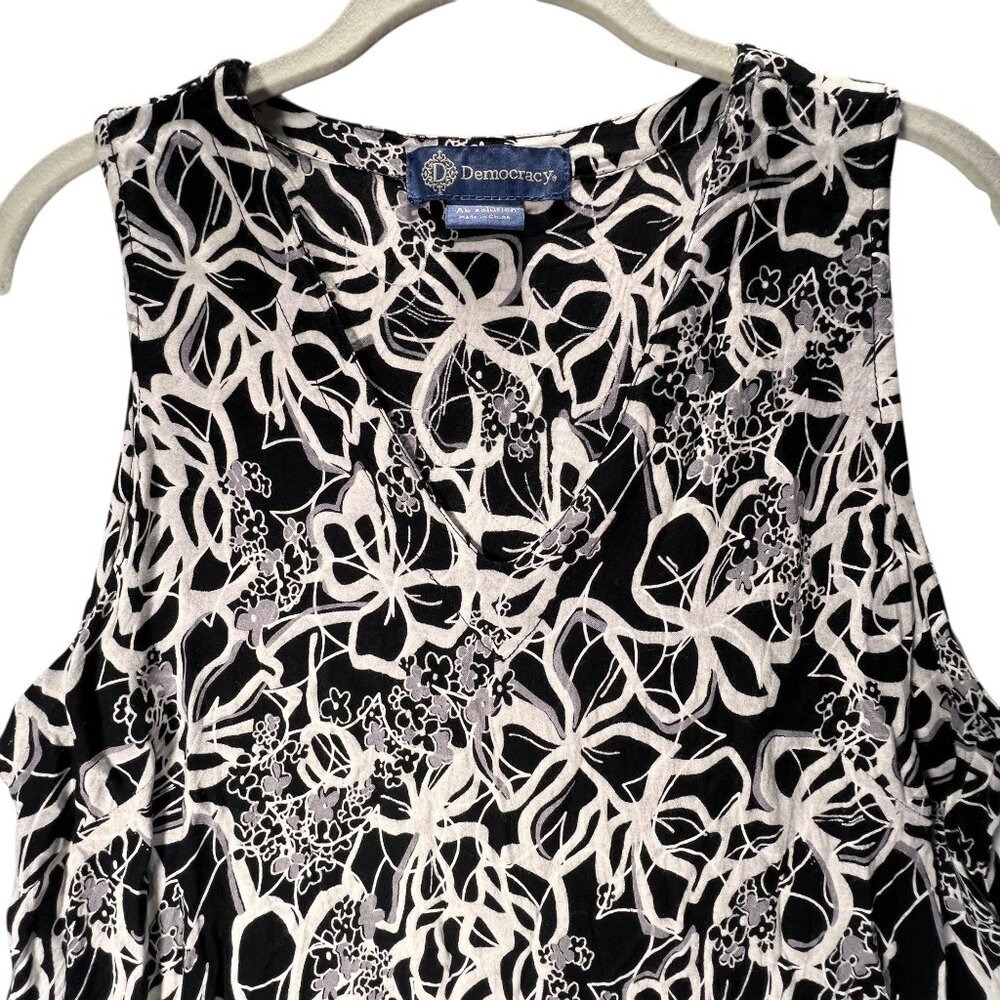 Democracy Sleeveless Shift Dress Black White Floral V-Neck AB Solution Summer 12 - Picture 3 of 8